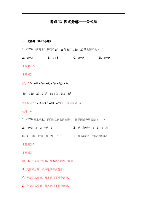 考点12 因式分解-公式法(解析版)
