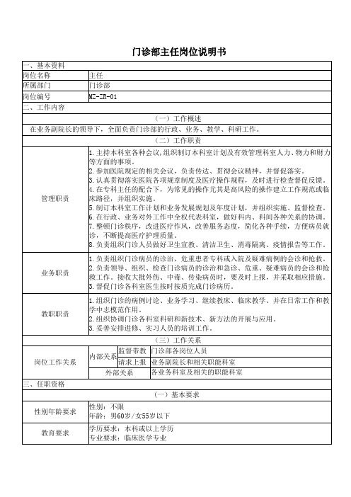 门诊部主任岗位说明书