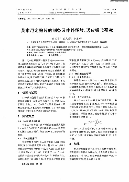 莫索尼定贴片的制备及体外释放、透皮吸收研究(1)