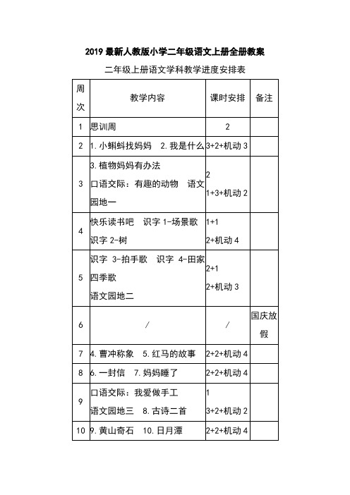 2019最新人教版小学二年级语文上册全册教案