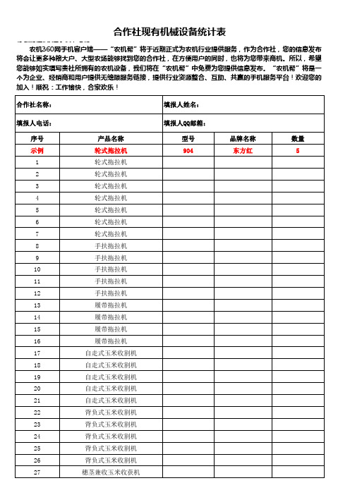 合作社机械设备统计表