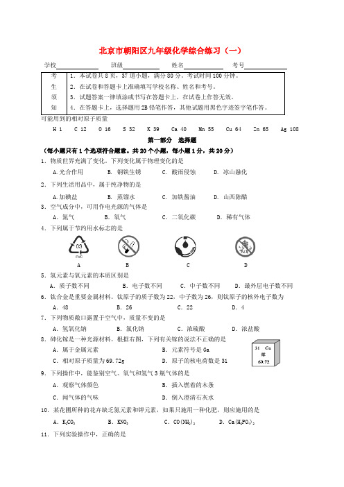 北京市朝阳区九年级化学5月综合练习试题(一) 新人教版