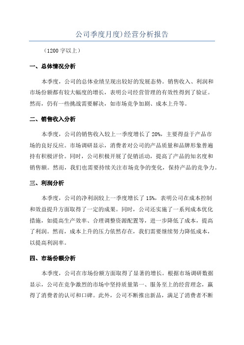 公司季度月度)经营分析报告