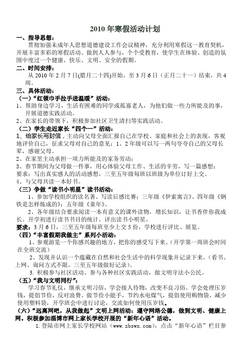 2010年寒假活动计划