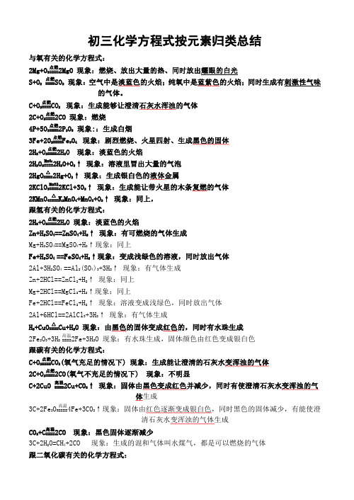 初三化学方程式按元素归类总结