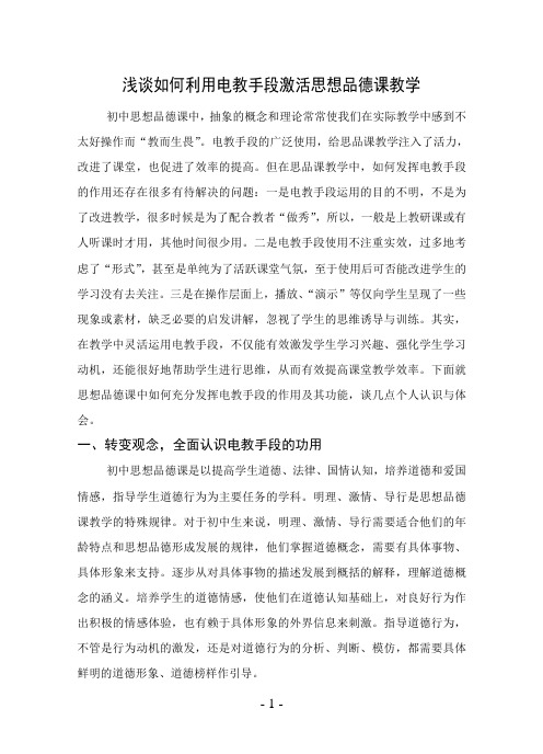浅谈如何利用电教手段激活思想品德课教学