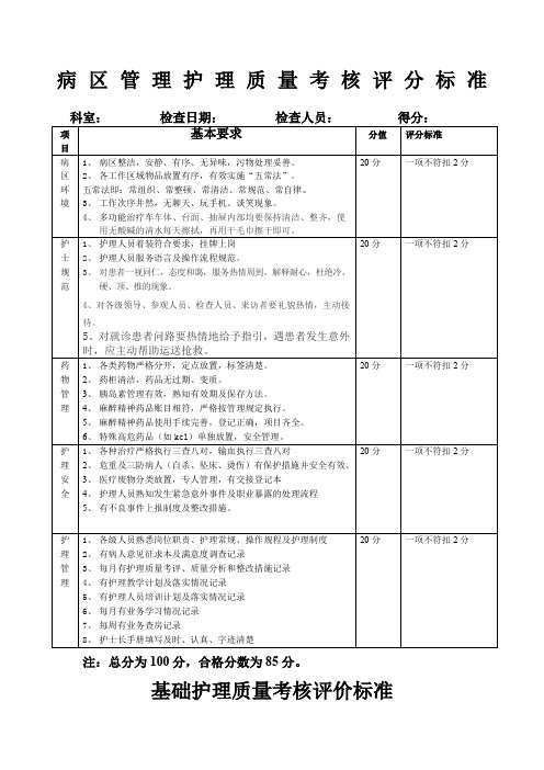 二级医院护理质量考核标准定版