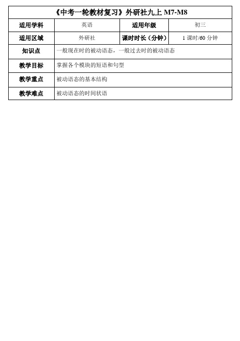 天津学大教育信息咨询有限公司2015届中考英语复习教案外研版九年级英语上册Module7-8