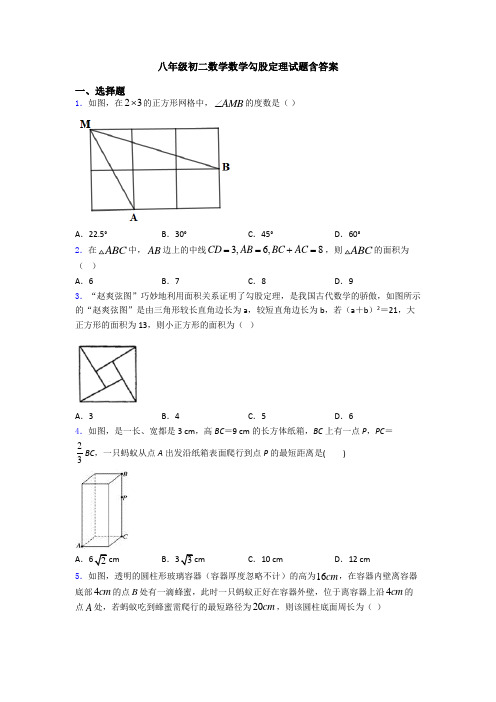 八年级初二数学数学勾股定理试题含答案