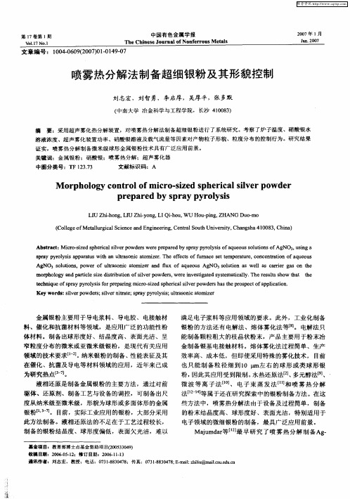 喷雾热分解法制备超细银粉及其形貌控制