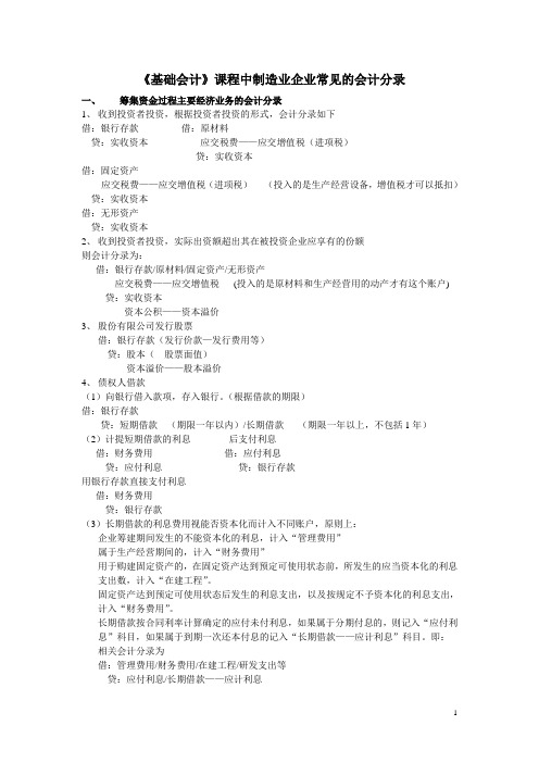基础会计常见的会计分录