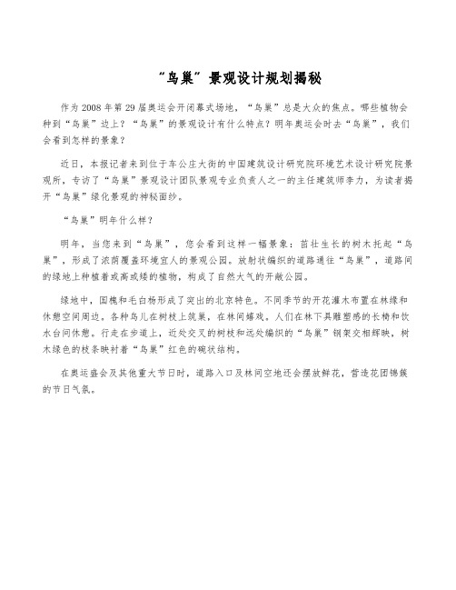 “鸟巢”景观设计规划揭秘