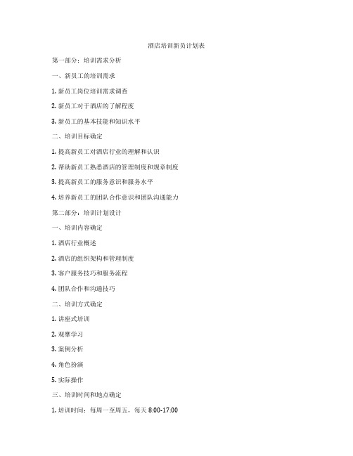 酒店培训新员计划表