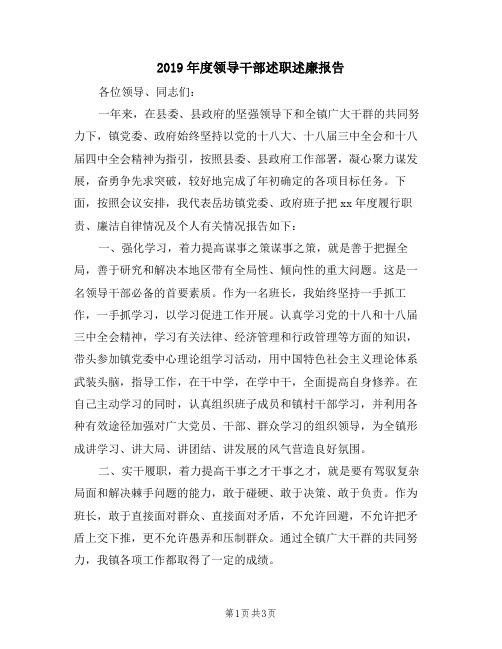2019年度领导干部述职述廉报告