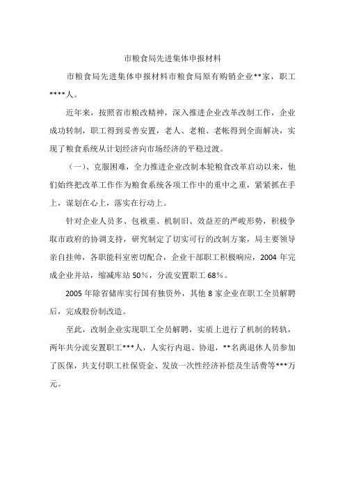 市粮食局先进集体申报材料