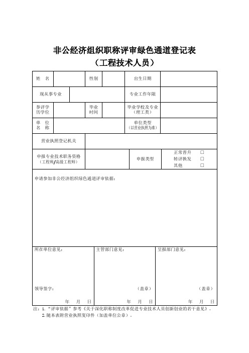 非公经济组织职称评审绿色通道登记表(工程技术) (1)