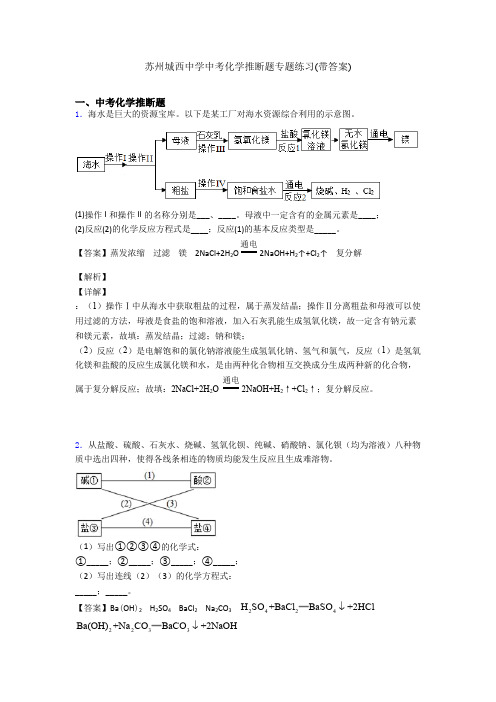 苏州城西中学中考化学推断题专题练习(带答案)
