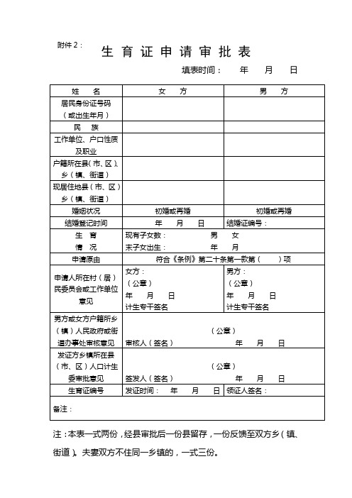 生育证申请审批表