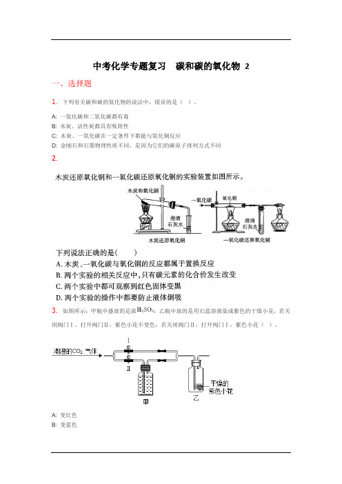 中考化学专题复习  碳和碳的氧化物 2(有答案)
