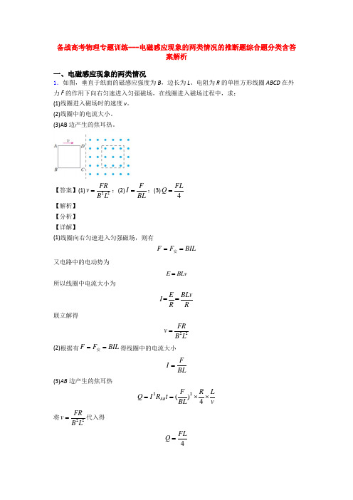 备战高考物理专题训练---电磁感应现象的两类情况的推断题综合题分类含答案解析