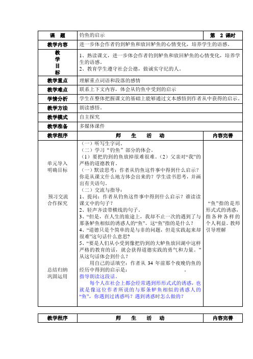 五年级语文钓鱼的启示第二课时