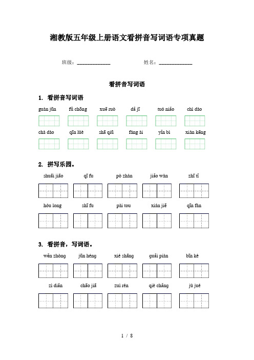 湘教版五年级上册语文看拼音写词语专项真题