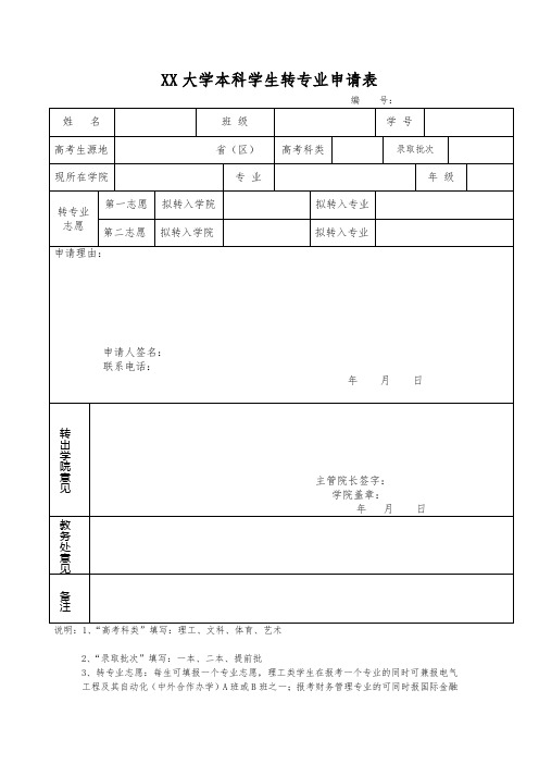 大学本科学生转专业申请表