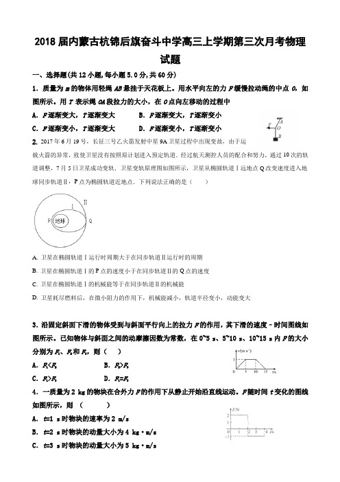 2018届内蒙古杭锦后旗奋斗中学高三上学期第三次月考物理试题word版含答案