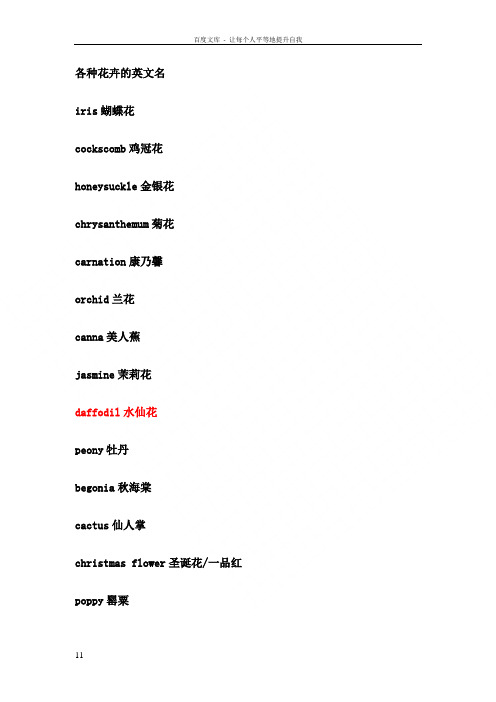 各种花的英文名