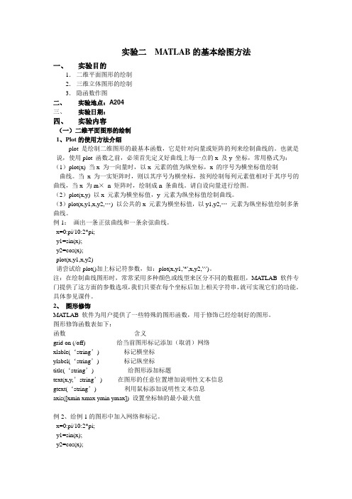 实验二MATLAB的基本绘图方法