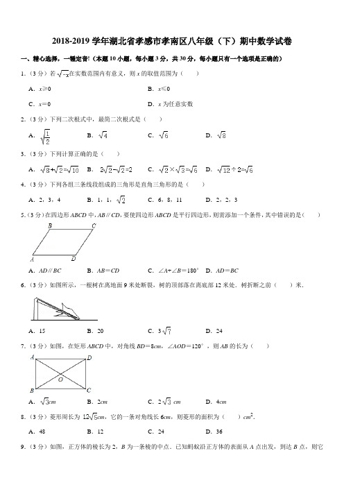 2018-2019学年湖北省孝感市孝南区八年级(下)期中数学试卷