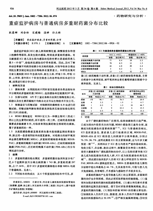 重症监护病房与普通病房多重耐药菌分布比较