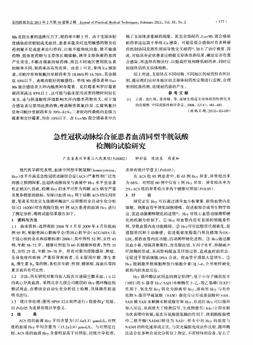 急性冠状动脉综合征患者血清同型半胱氨酸检测的试验研究