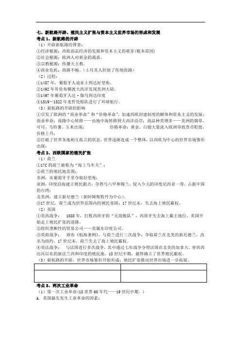 高考历史复习资料七新航路开辟、殖民主义扩张与资本主义世界市场的形成和发展分考点知识整理