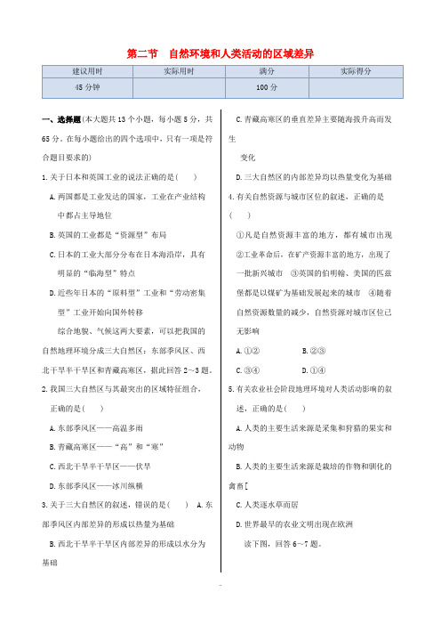 高中地理 1.2 自然环境和人类活动的区域差异同步练测 鲁教版必修3