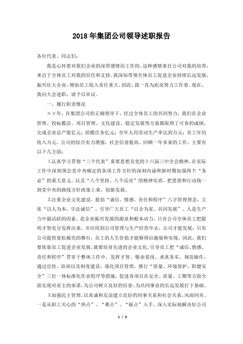集团公司领导述职报告