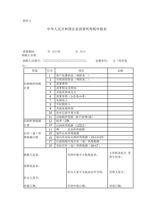 (完整版)注销清算四表