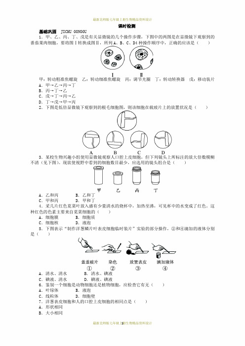 最新北师版七年级上册生物一课一练第1节 细胞的基本结构和功能课时检测(2)