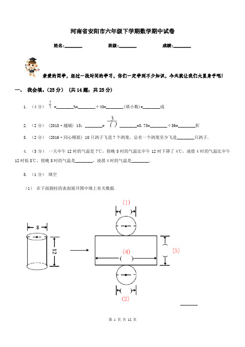 河南省安阳市六年级下学期数学期中试卷