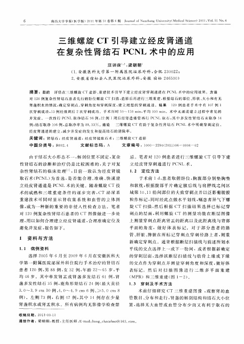 三维螺旋CT引导建立经皮肾通道在复杂性肾结石PCNL术中的应用