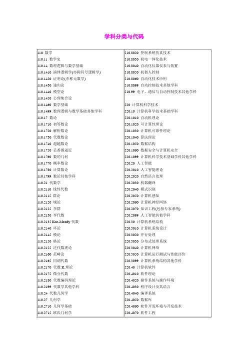 本科毕业论文学科分类与代码(参考)