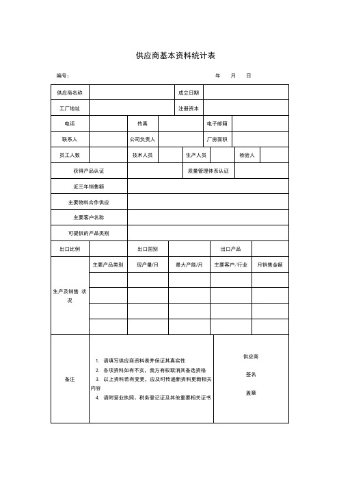 供应商基本资料统计表模板