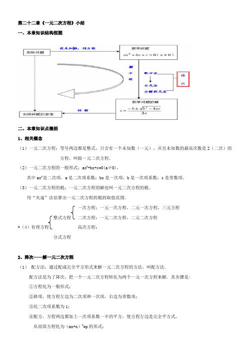 人教版数学九年级上册教案：第21章一元二次方程小结与复习