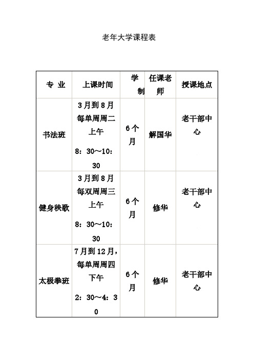 [VIP专享]老年大学课程表