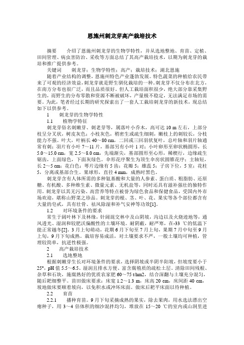 恩施州刺龙芽高产栽培技术