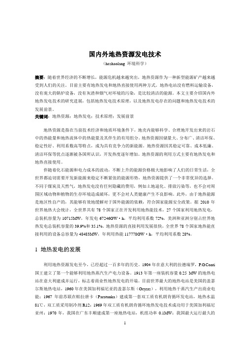 国内外地热资源发电技术