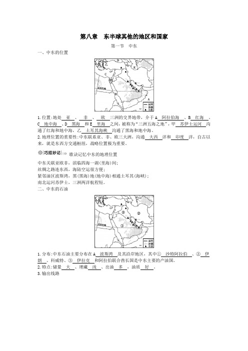 七年级地理下册第八章东半球其他的地区和国家8.1中东必备知识点(新版)新人教版