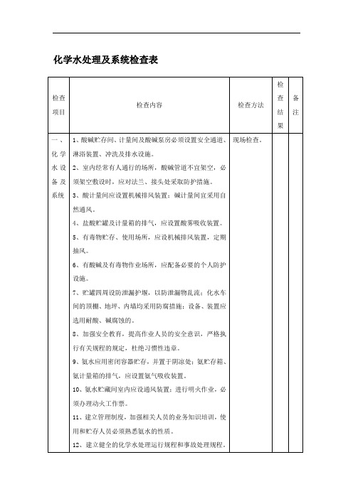 化学水处理及系统检查表