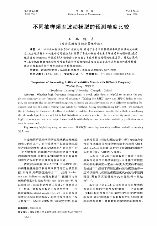 不同抽样频率波动模型的预测精度比较