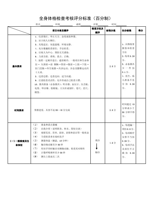 全身体格检查评分标准标准版